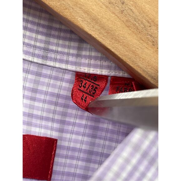 Hugo Boss‎ Button Down Dress Shirt Slim Fit Men 44 Large Purple Plaid Check - Picture 5 of 12
